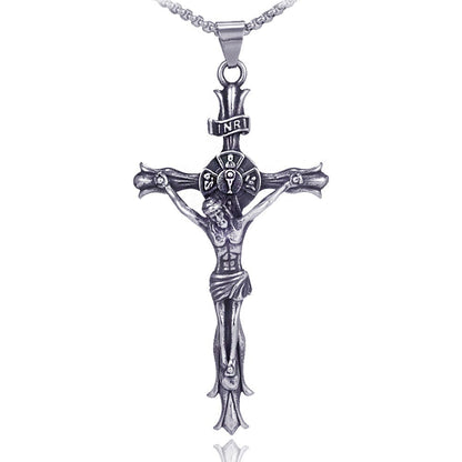 Collana Pendente con Crocifisso in Acciaio Inossidabile Stile Retro