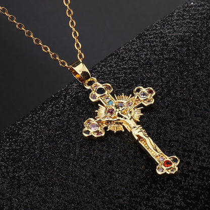 Croce Stilistica Pastorale Fresca con Ciondolo di Gemme Colorate Bibliche