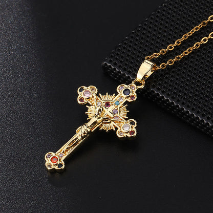 Croce Stilistica Pastorale Fresca con Ciondolo di Gemme Colorate Bibliche