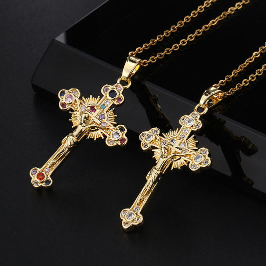 Croce Stilistica Pastorale Fresca con Ciondolo di Gemme Colorate Bibliche