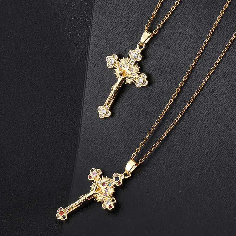 Croce Stilistica Pastorale Fresca con Ciondolo di Gemme Colorate Bibliche