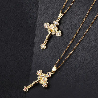 Croce Stilistica Pastorale Fresca con Ciondolo di Gemme Colorate Bibliche