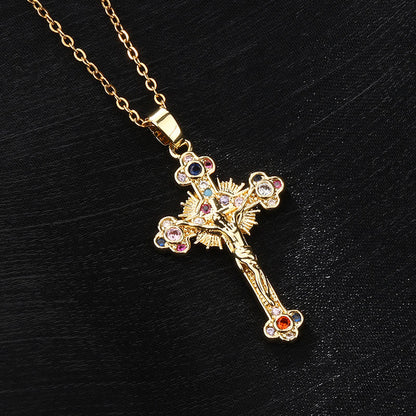 Croce Stilistica Pastorale Fresca con Ciondolo di Gemme Colorate Bibliche