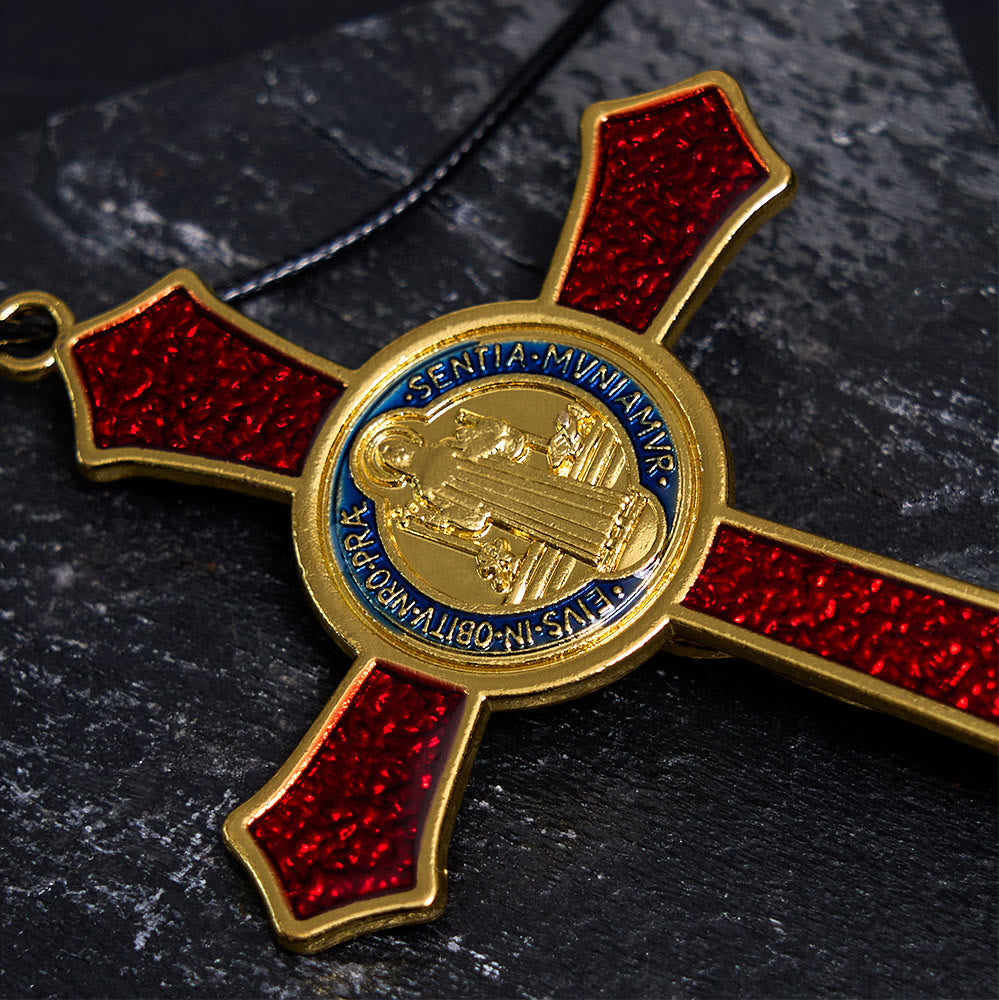 Collana con Croce in Stile Classico Rosso/Blu Pendente di Grande Dimensione (5 colori)