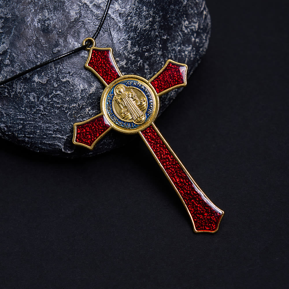 Collana con Croce in Stile Classico Rosso/Blu Pendente di Grande Dimensione (5 colori)