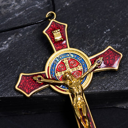 Collana con Croce in Stile Classico Rosso/Blu Pendente di Grande Dimensione (5 colori)