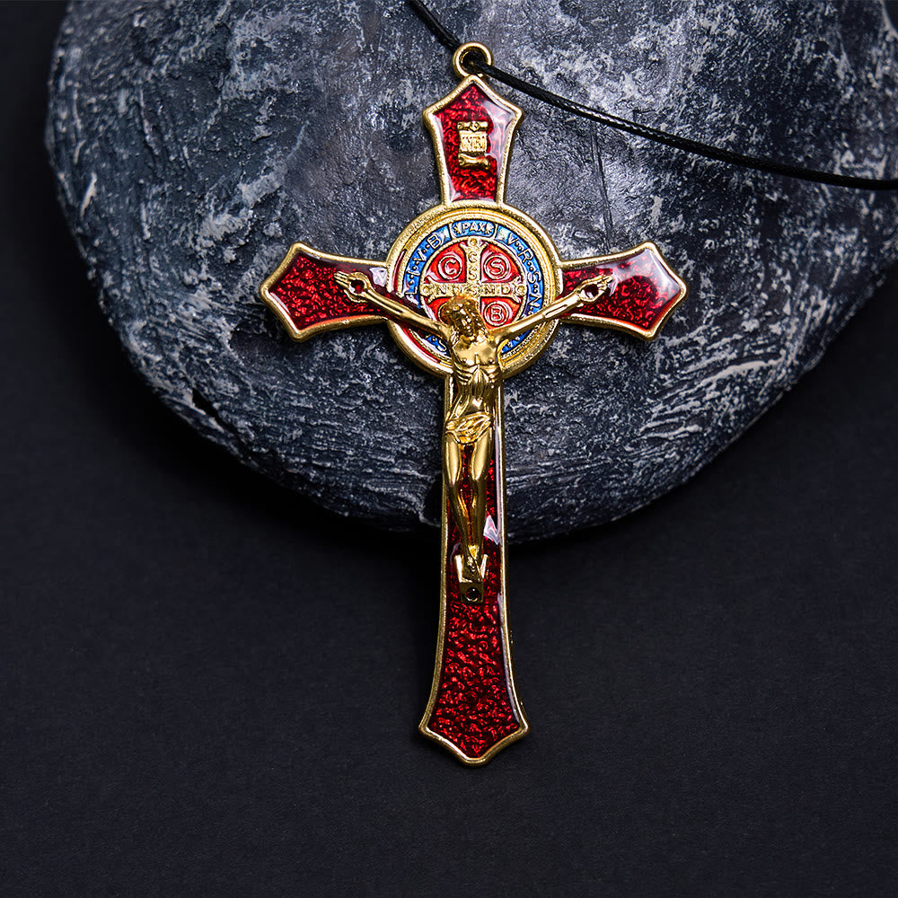 Collana con Croce in Stile Classico Rosso/Blu Pendente di Grande Dimensione (5 colori)