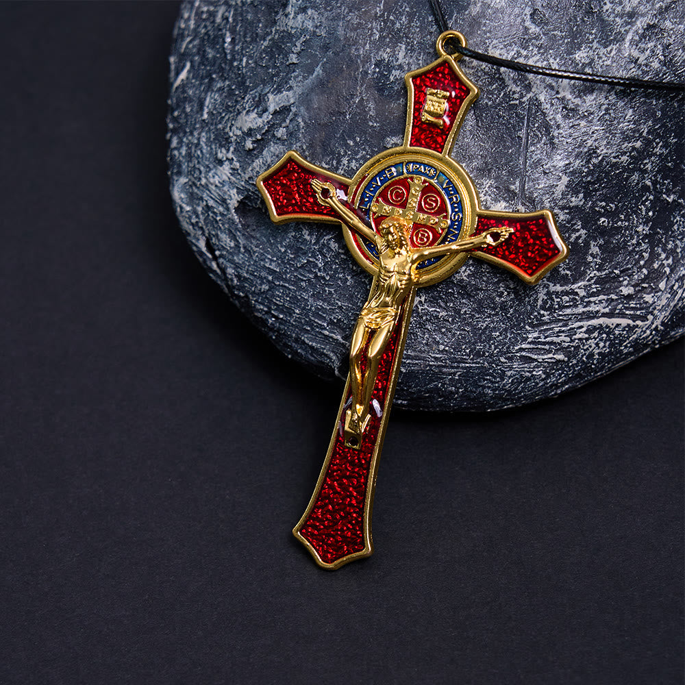 Collana con Croce in Stile Classico Rosso/Blu Pendente di Grande Dimensione (5 colori)