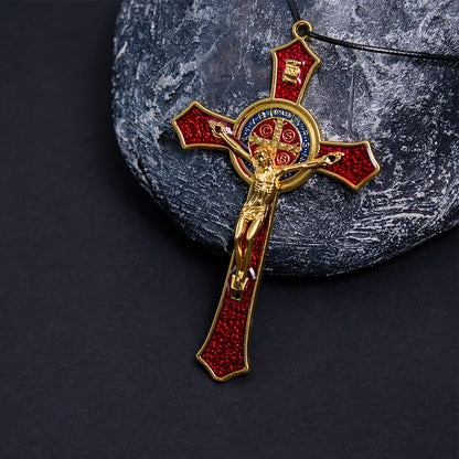 Collana con Croce in Stile Classico Rosso/Blu Pendente di Grande Dimensione (5 colori)