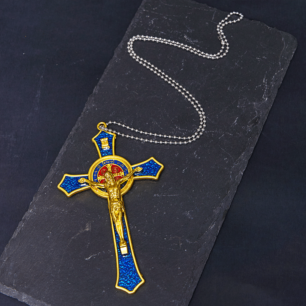 Collana con Croce in Stile Classico Rosso/Blu Pendente di Grande Dimensione (5 colori)