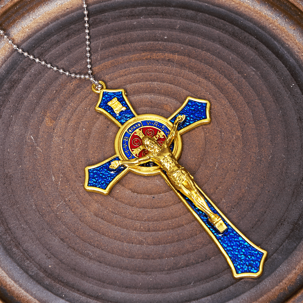 Collana con Croce in Stile Classico Rosso/Blu Pendente di Grande Dimensione (5 colori)