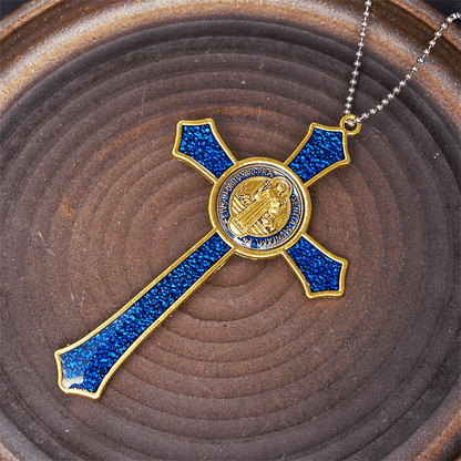 Collana con Croce in Stile Classico Rosso/Blu Pendente di Grande Dimensione (5 colori)