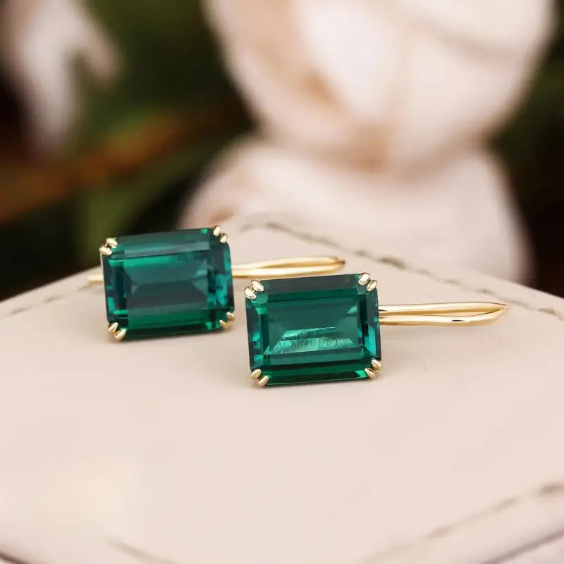 Orecchini Pendenti Viviana Corval | Dorati con Pietra Verde Smeraldo