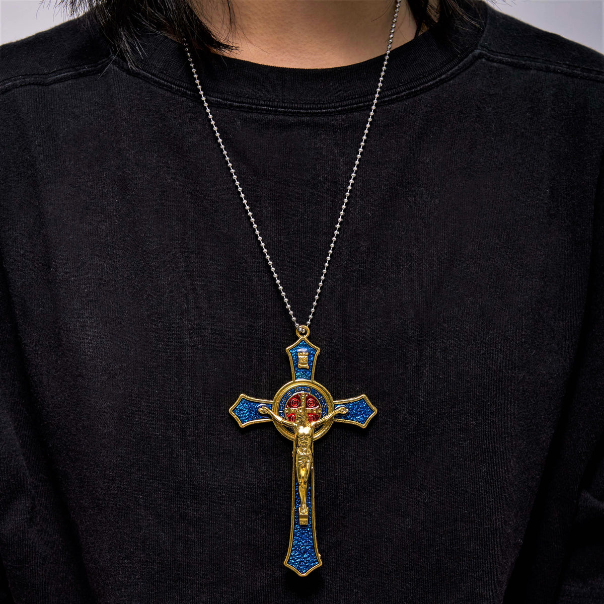 Collana con Croce in Stile Classico Rosso/Blu Pendente di Grande Dimensione (5 colori)