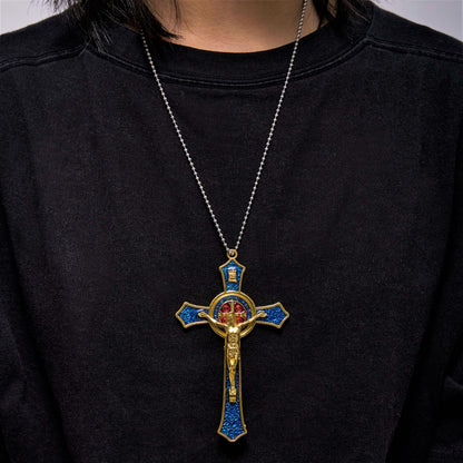 Collana con Croce in Stile Classico Rosso/Blu Pendente di Grande Dimensione (5 colori)