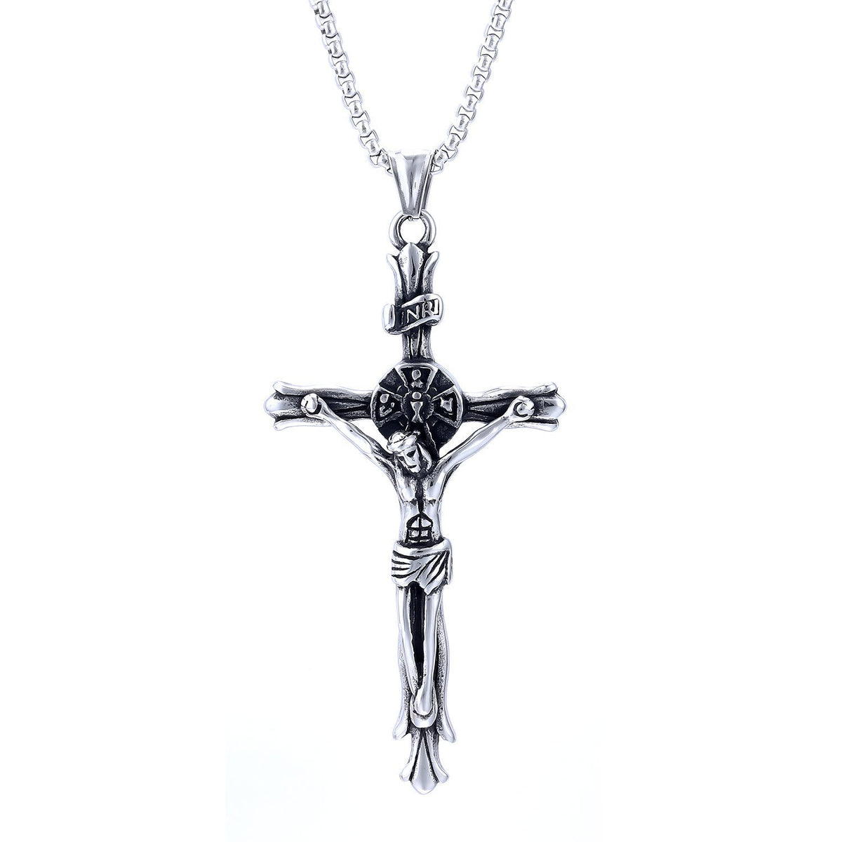 Croce Crucifisso INRI in Stile Classico Collana Sacra Fede di Gesù