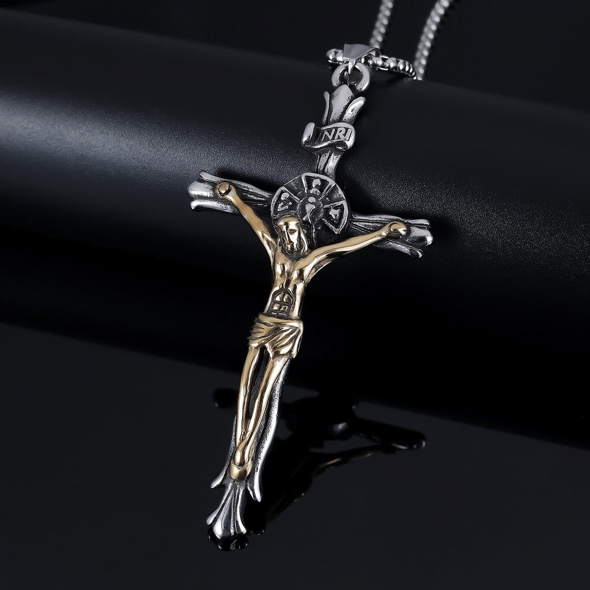 Croce Crucifisso INRI in Stile Classico Collana Sacra Fede di Gesù