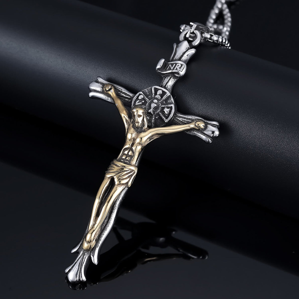 Croce Crucifisso INRI in Stile Classico Collana Sacra Fede di Gesù
