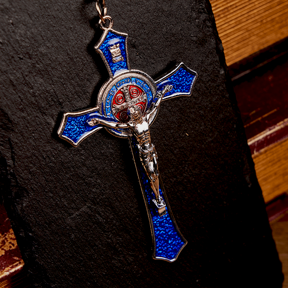 Collana con Croce in Stile Classico Rosso/Blu Pendente di Grande Dimensione (5 colori)