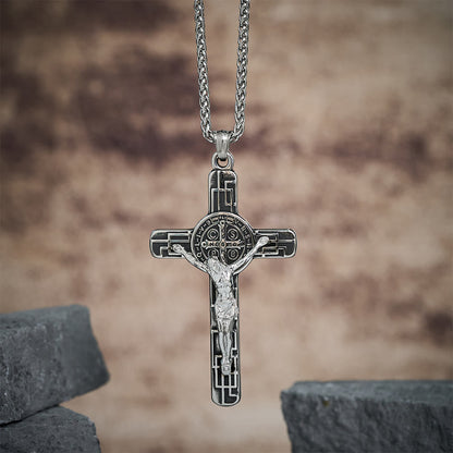 Collana Pendente di Protezione Medaglia Crucifisso St. Benedetto in Stile Retro Classico