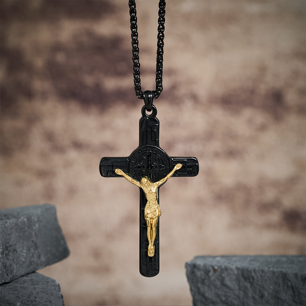 Collana Pendente di Protezione Medaglia Crucifisso St. Benedetto in Stile Retro Classico