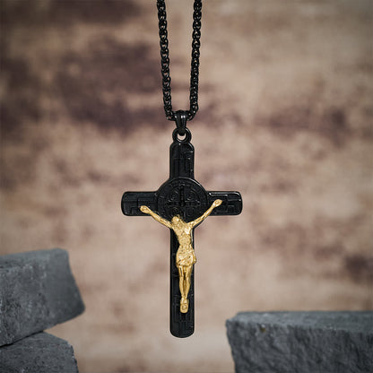 Collana Pendente di Protezione Medaglia Crucifisso St. Benedetto in Stile Retro Classico