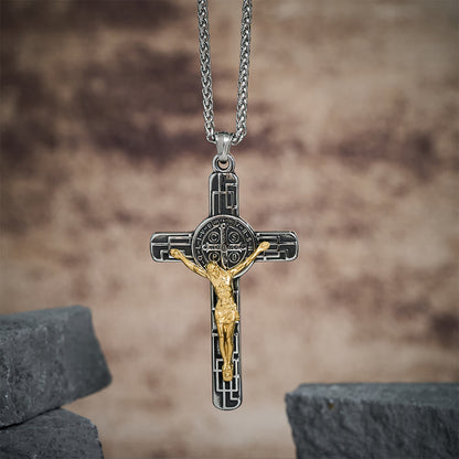 Collana Pendente di Protezione Medaglia Crucifisso St. Benedetto in Stile Retro Classico