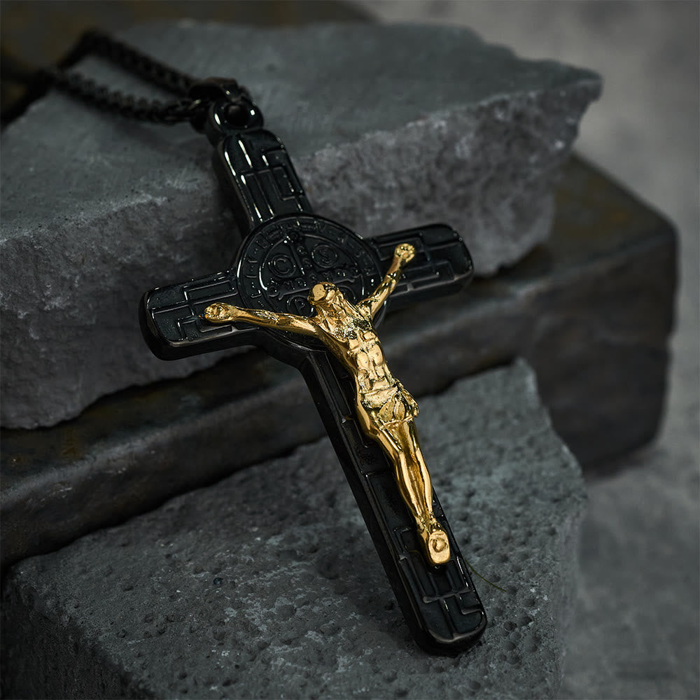 Collana Pendente di Protezione Medaglia Crucifisso St. Benedetto in Stile Retro Classico