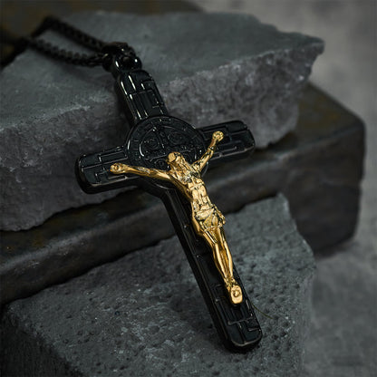 Collana Pendente di Protezione Medaglia Crucifisso St. Benedetto in Stile Retro Classico