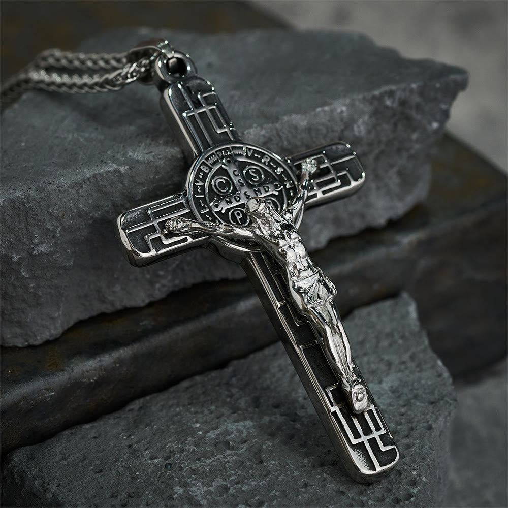 Collana Pendente di Protezione Medaglia Crucifisso St. Benedetto in Stile Retro Classico