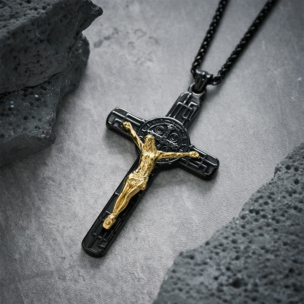 Collana Pendente di Protezione Medaglia Crucifisso St. Benedetto in Stile Retro Classico