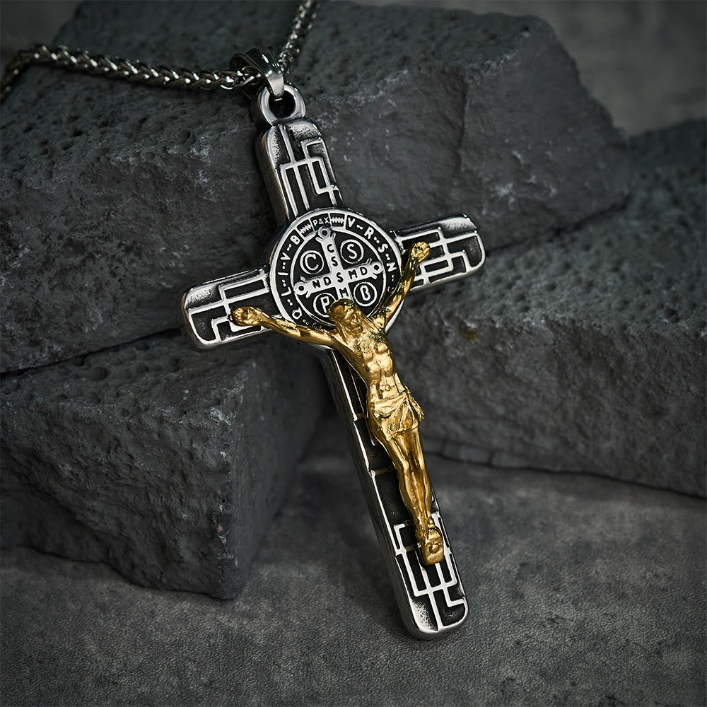 Collana Pendente di Protezione Medaglia Crucifisso St. Benedetto in Stile Retro Classico