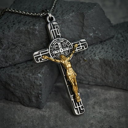 Collana Pendente di Protezione Medaglia Crucifisso St. Benedetto in Stile Retro Classico