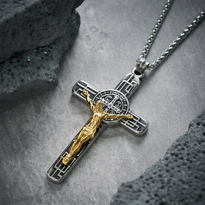 Collana Pendente di Protezione Medaglia Crucifisso St. Benedetto in Stile Retro Classico