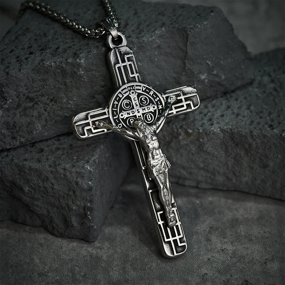 Collana Pendente di Protezione Medaglia Crucifisso St. Benedetto in Stile Retro Classico