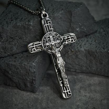 Collana Pendente di Protezione Medaglia Crucifisso St. Benedetto in Stile Retro Classico