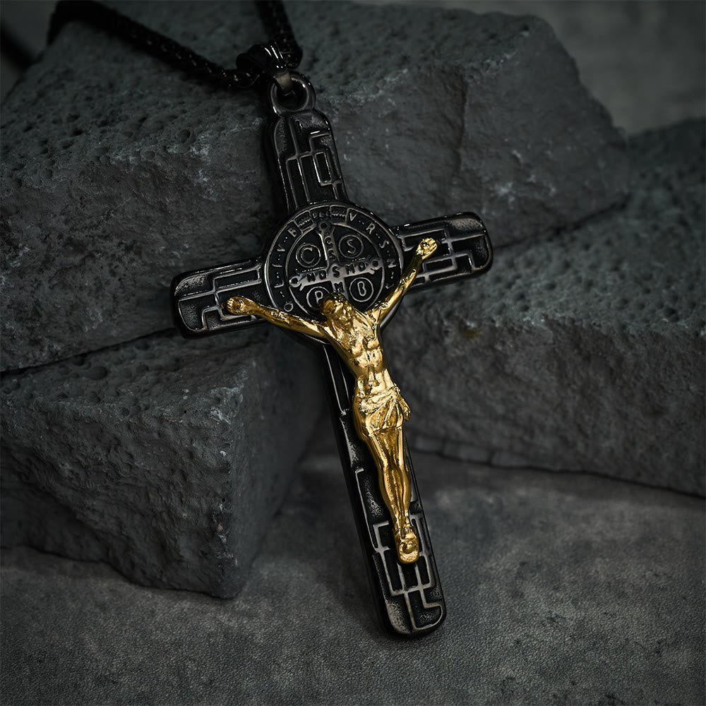 Collana Pendente di Protezione Medaglia Crucifisso St. Benedetto in Stile Retro Classico