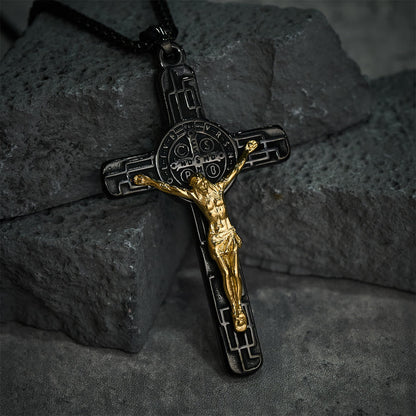 Collana Pendente di Protezione Medaglia Crucifisso St. Benedetto in Stile Retro Classico