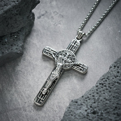 Collana Pendente di Protezione Medaglia Crucifisso St. Benedetto in Stile Retro Classico