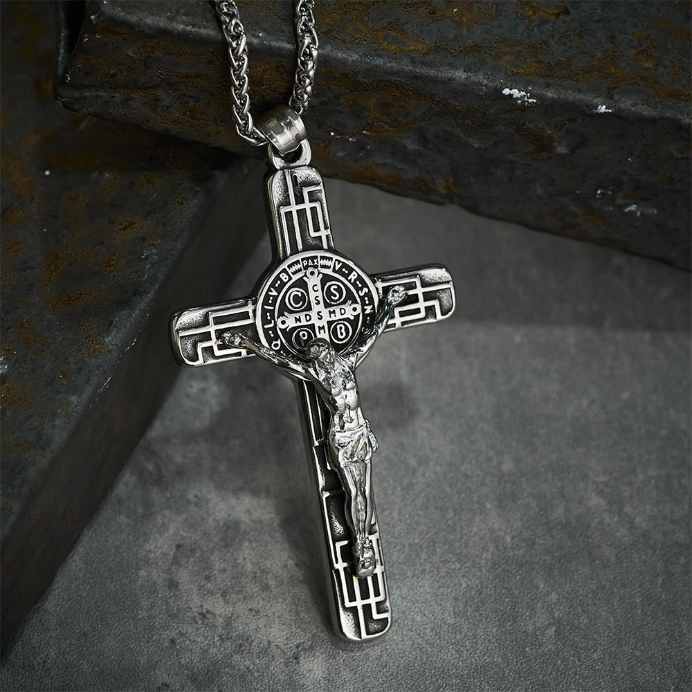 Collana Pendente di Protezione Medaglia Crucifisso St. Benedetto in Stile Retro Classico