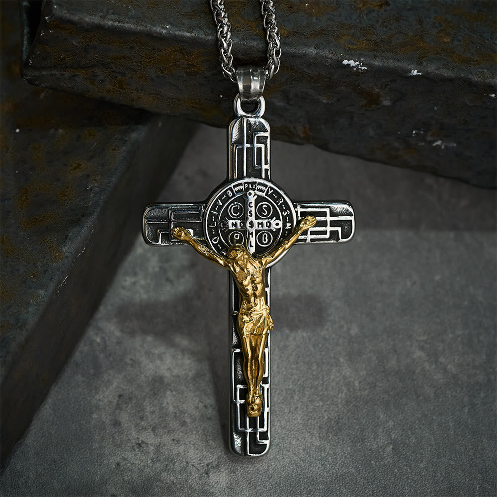 Collana Pendente di Protezione Medaglia Crucifisso St. Benedetto in Stile Retro Classico