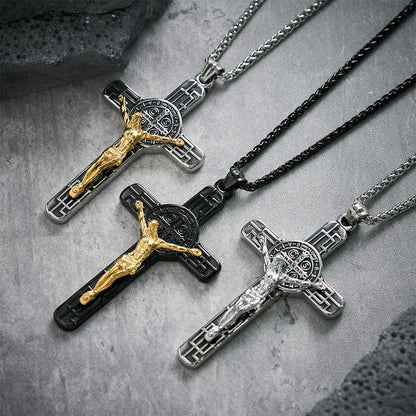 Collana Pendente di Protezione Medaglia Crucifisso St. Benedetto in Stile Retro Classico