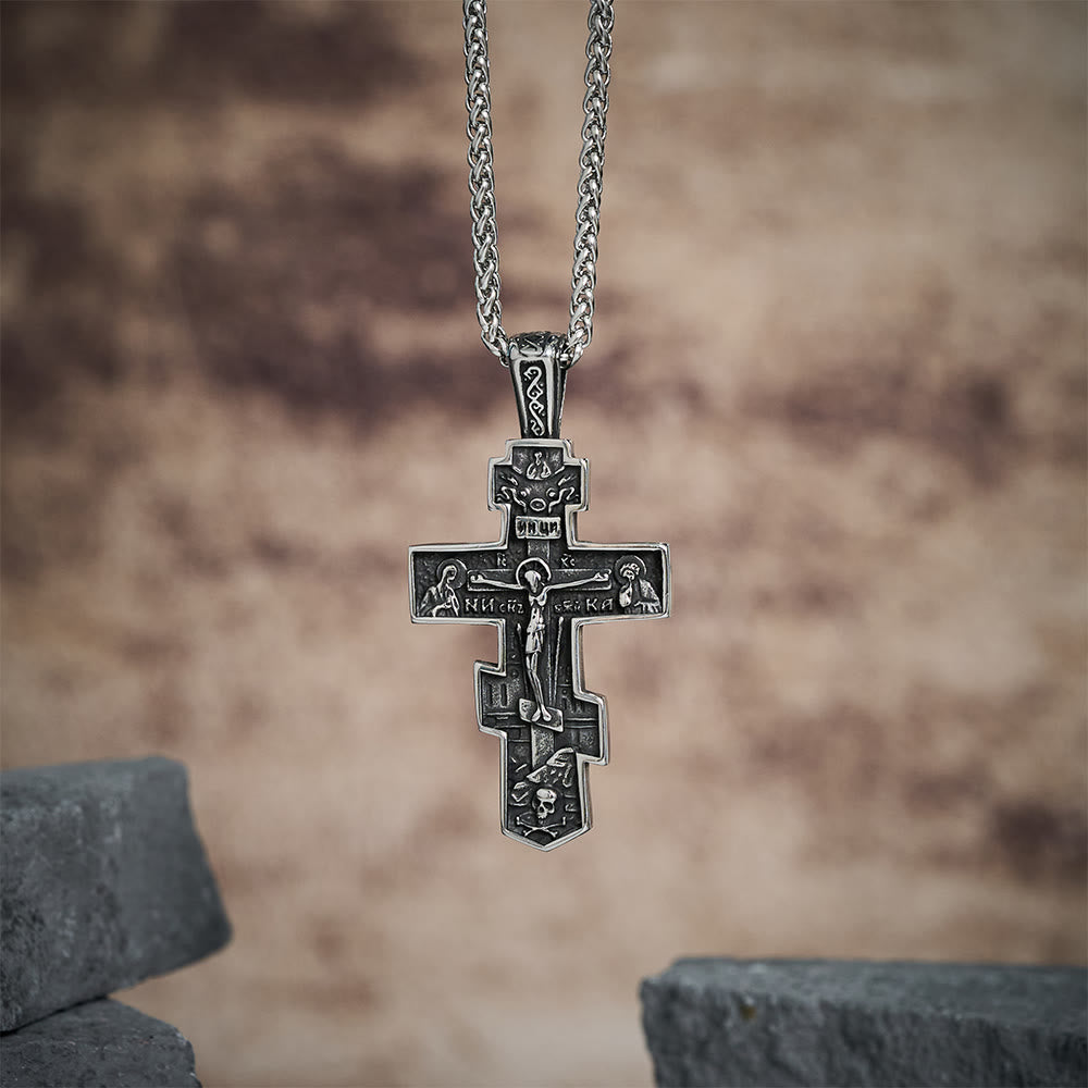 Collana Croce di Gesù Ortodossa in Titanio Gioiello di Protezione