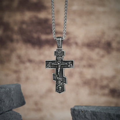 Collana Croce di Gesù Ortodossa in Titanio Gioiello di Protezione