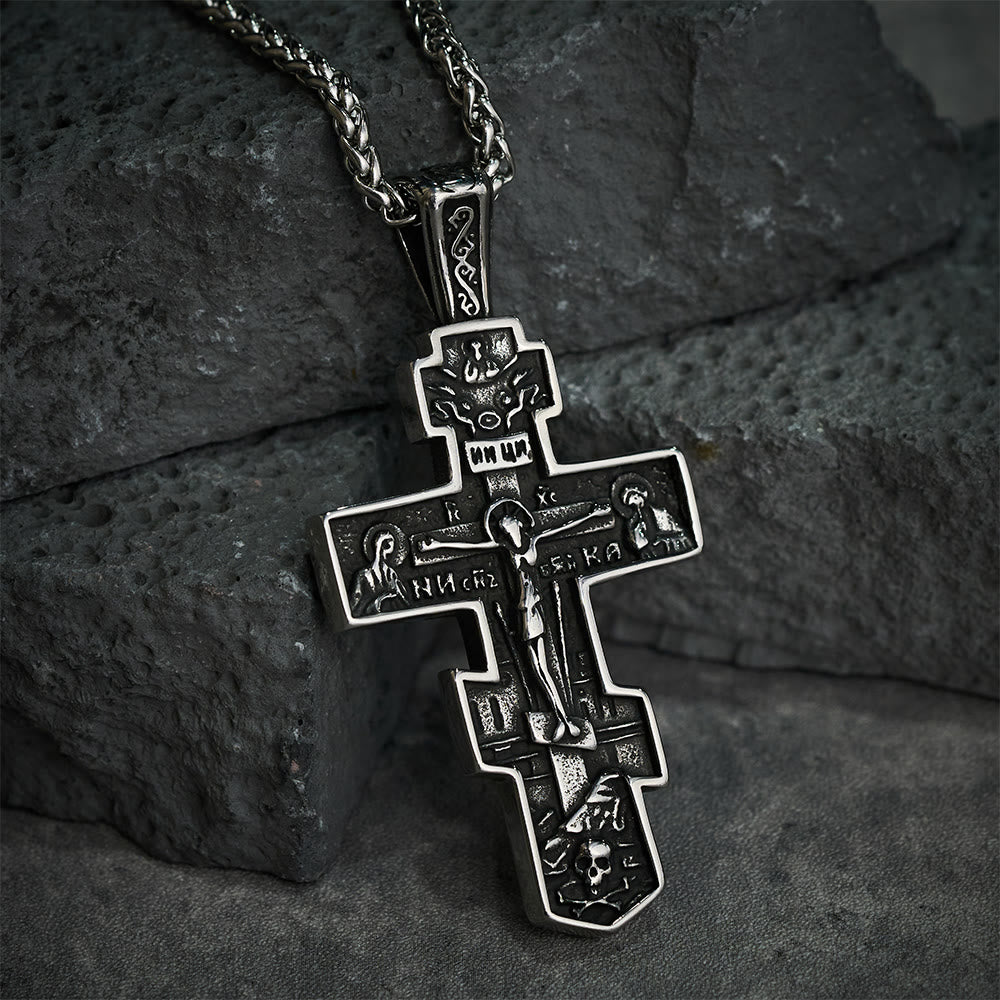 Collana Croce di Gesù Ortodossa in Titanio Gioiello di Protezione