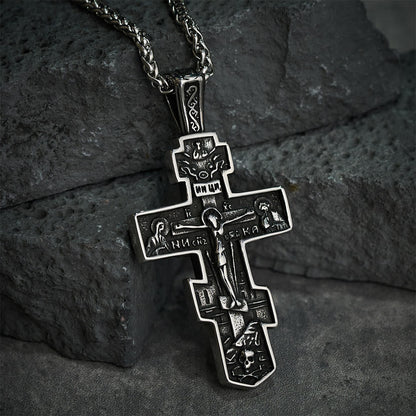 Collana Croce di Gesù Ortodossa in Titanio Gioiello di Protezione