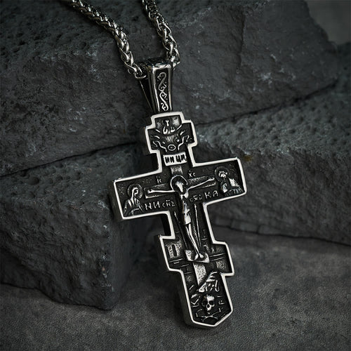 Collana Croce di Gesù Ortodossa in Titanio Gioiello di Protezione