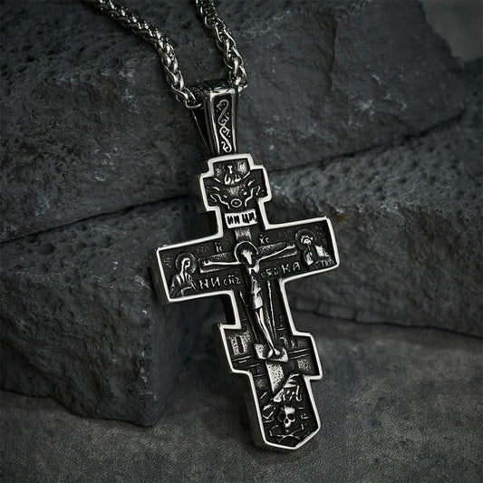 Collana Croce di Gesù Ortodossa in Titanio Gioiello di Protezione