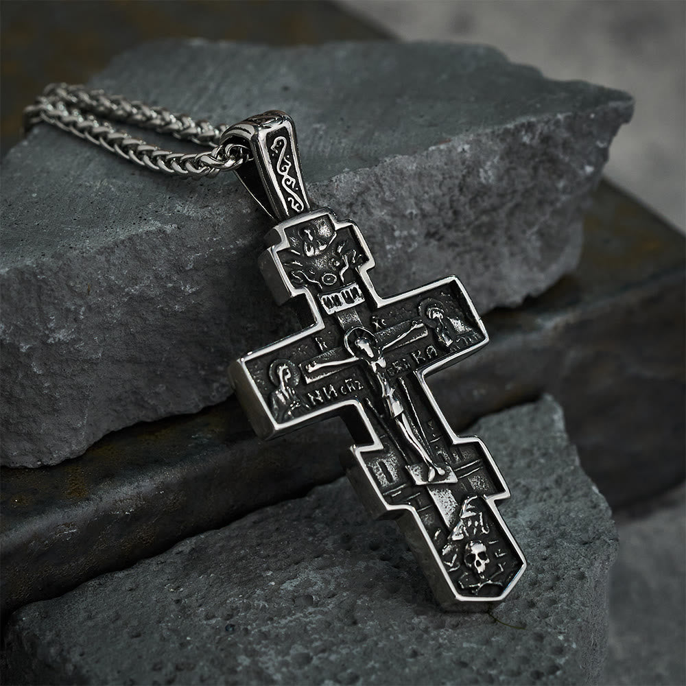 Collana Croce di Gesù Ortodossa in Titanio Gioiello di Protezione