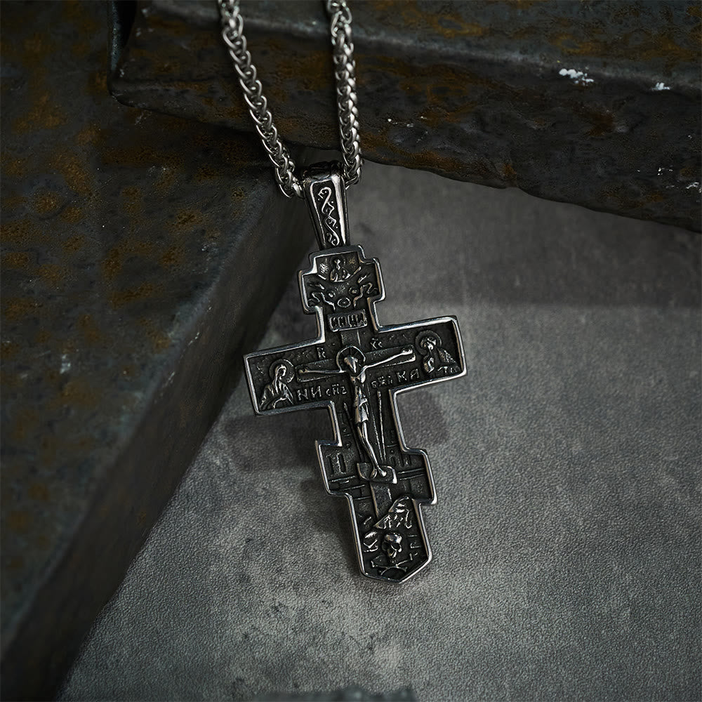 Collana Croce di Gesù Ortodossa in Titanio Gioiello di Protezione